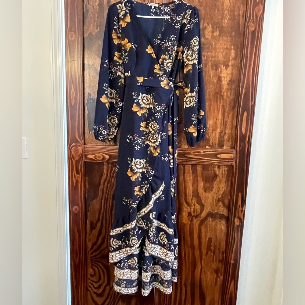 Jodifl blue and floral wrap dress